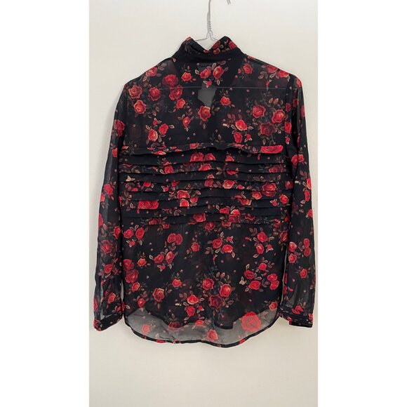 THE KOOPLES FLORAL SHEER BUTTON UP BLOUSE OVERSIZED FIT XXS - Picture 6 of 10
